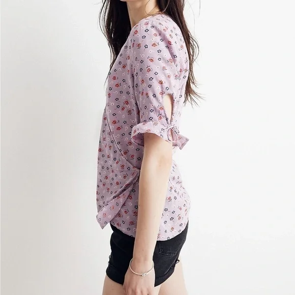 Madewell NWT Tie-Sleeve Wrap Top in Prairie Posies size 6 - Picture 2 of 12
